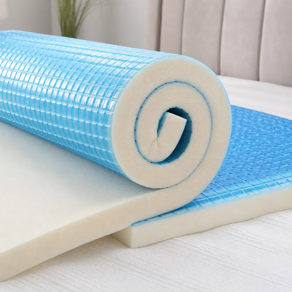 blue foam mattress topper roll
